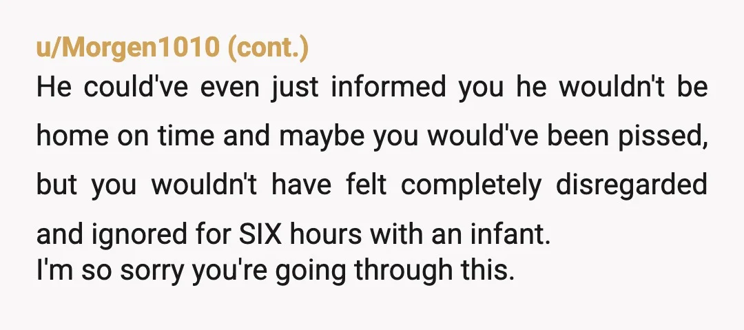 u/BooksNCatsNWineNSnax My ex did something similar when our child was a baby. He took a cab home, threw up in the cab, left me to deal with the angry cab...