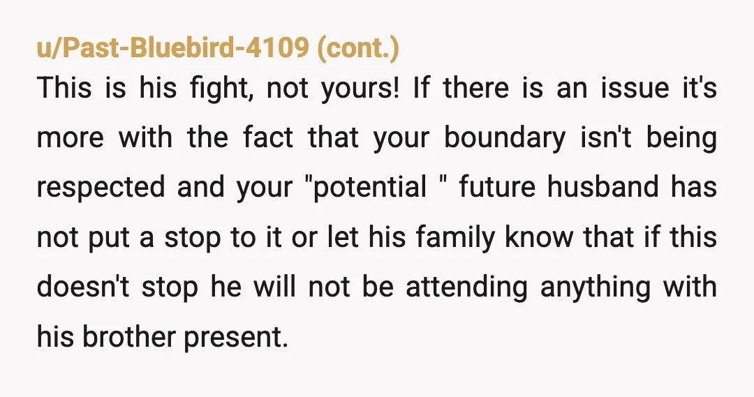 u/Fearless-Speech-1131 It's odd that this has been going on for 6yrs and yet not one person in the entire family has put a stop to it, including your fiance. Their...