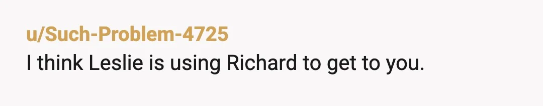 u/Such-Problem-4725
I think Leslie is using Richard to get to you.
