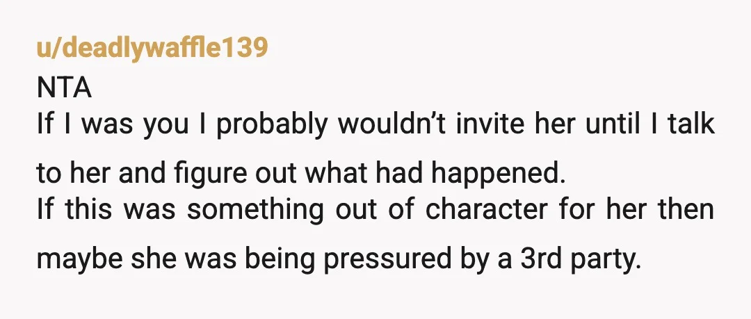 u/Annual-Budget-1756
Info: Are you blaming Niki's husband for Michelle not being invited?