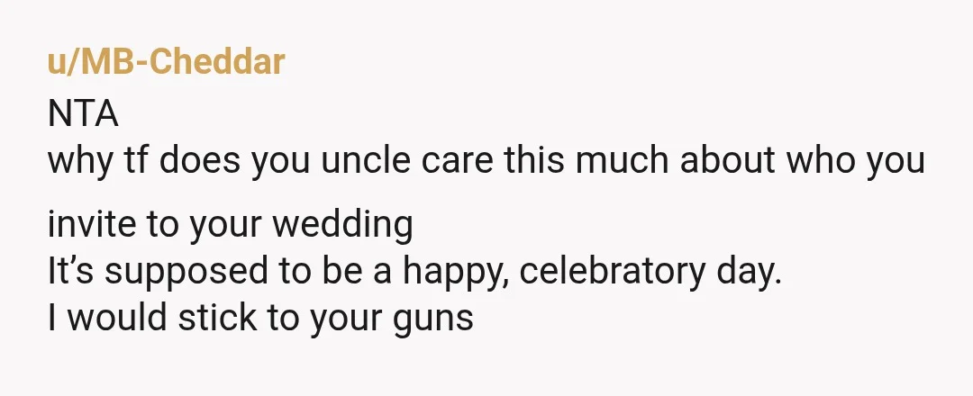 u/CentaurSeige NTA - your life, your rules. It's not even about the wedding. You don't want him in your life and you've appropriately removed him from it. The wedding is...