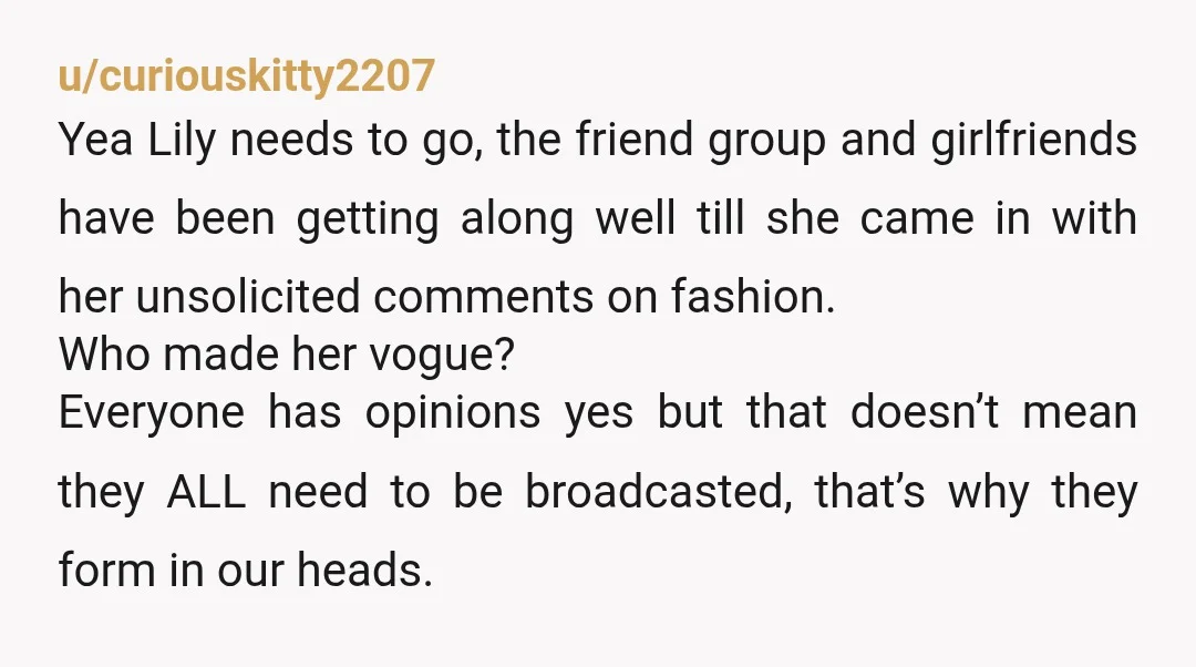 u/Aiyokusama
NTA.
But you KNOW Lily gave Mark her own spin on what happened.
You need to clear the air with Mark.