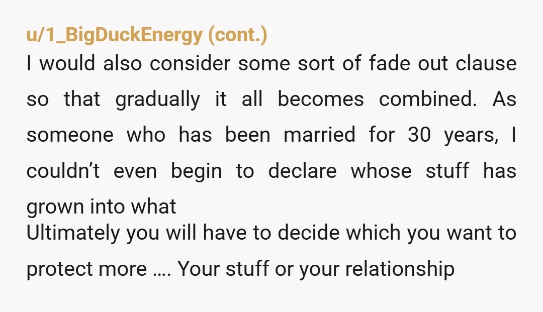 That's not fair to her at all. You will be in a new home together, you building long term equity into that home, have an asset retained in the event...