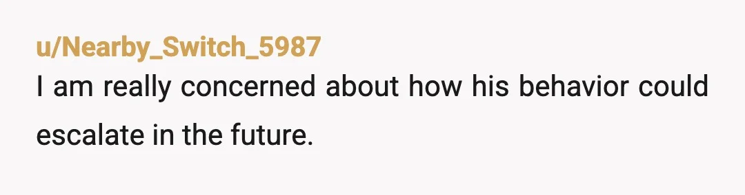 u/Nearby_Switch_5987
I am really concerned about how his behavior could escalate in the future.
