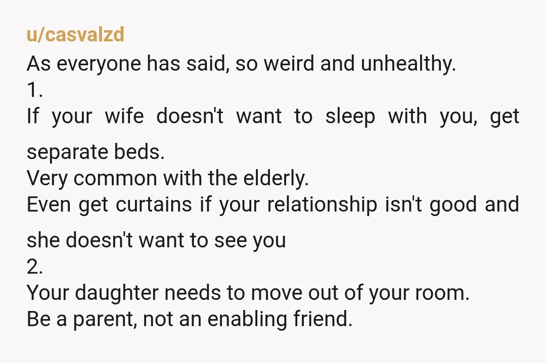 u/Necessary-Weather623 What did I just read? If this actually happened; get her an appointment with a mental health professional. A 23yo should, if possible, be living on their own. So...