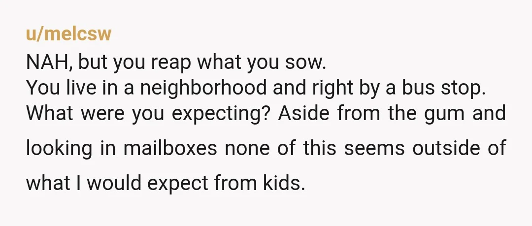 u/kurokomainu NTA There's no winning here. They aren't teaching their kids to respect your yard or you, and so your options are to grin and bear it while their kids...