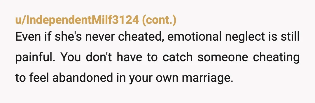 u/Better_Area3782
She’s cheating for sure, she let social media go to her head. You deserve better. Nor
