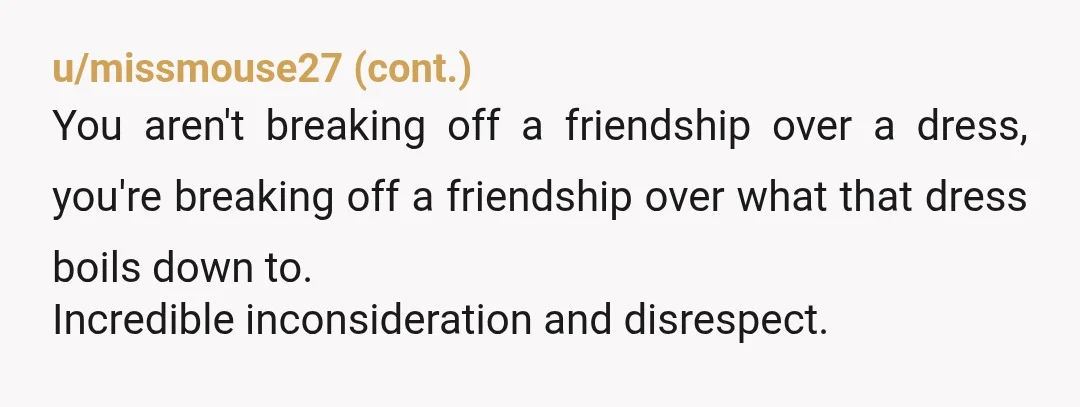 u/SassyBSN NTA, she tried to wear a white dress to your wedding definitely an AH move and then dyed it with coffee? Seems like she had plenty of opportunity to...