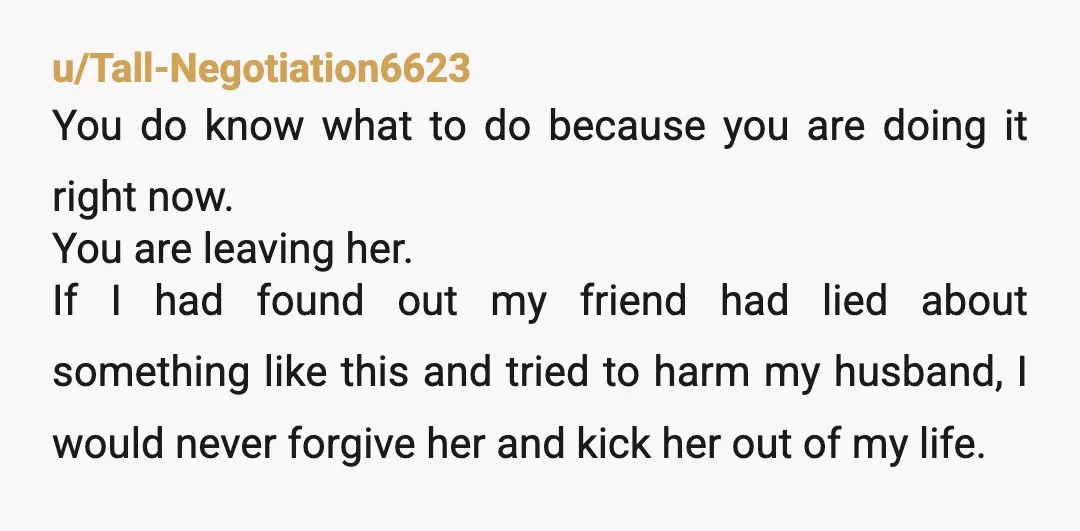 u/dianamellarke
There's probably a lot more to this story than you know.
A woman would never accept a friend who tries to have sex with her husband.