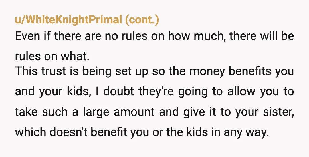 u/ArtisticLicence Block the hell out of her! How very dare she. No. Not a single cent! And if you need to look at it another way, you are taking that...