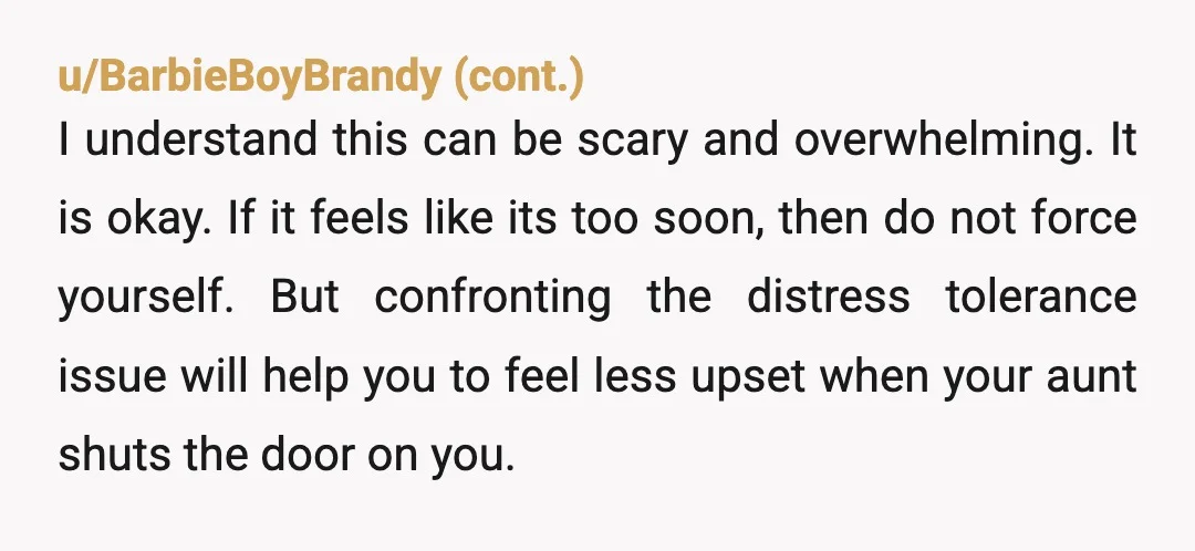 u/rebelmumma YNW. She should not do it, it’s not her place or her business. But you need to seek therapy to help you with it because later on leaving the...