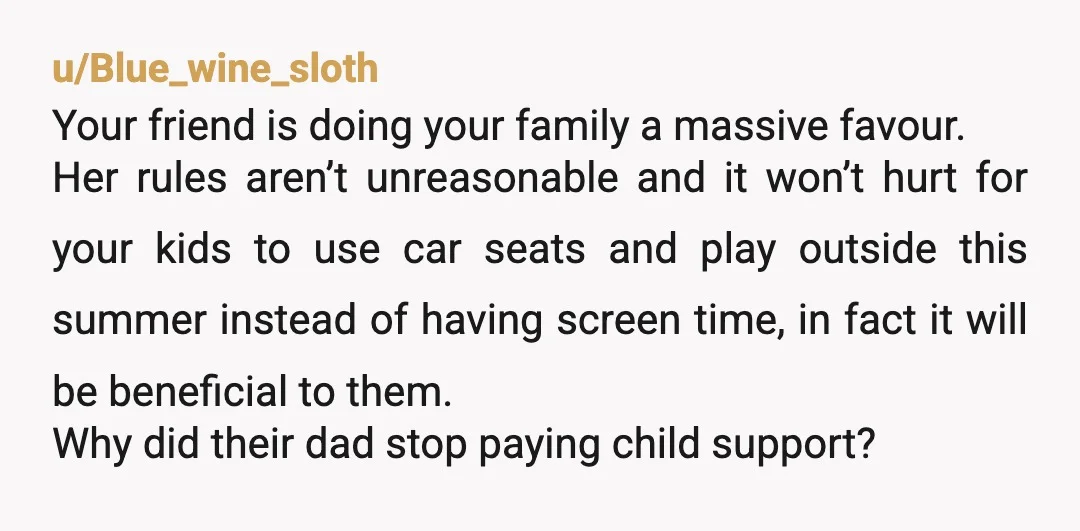 u/Ok-Flight-1504
YTA for being so lax to begin with.
Learn some parenting lessons from your friend while you are there.