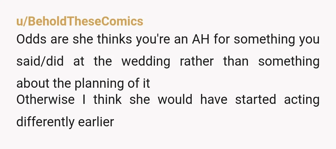 u/IceDragonPlay In what way did you recognize her and her family’s contributions to the wedding preparation and music, food, both expenses and effort. Did you thank them publicly during the...