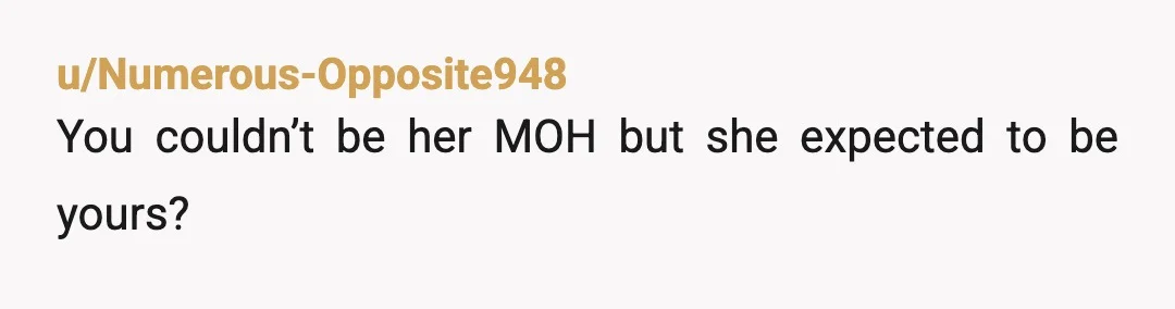 u/layyla4real I'm concerned about her comment about you deserving a "real" wedding. She doesn't understand what a wedding is and probably doesn't understand what marriage is as well. She is...
