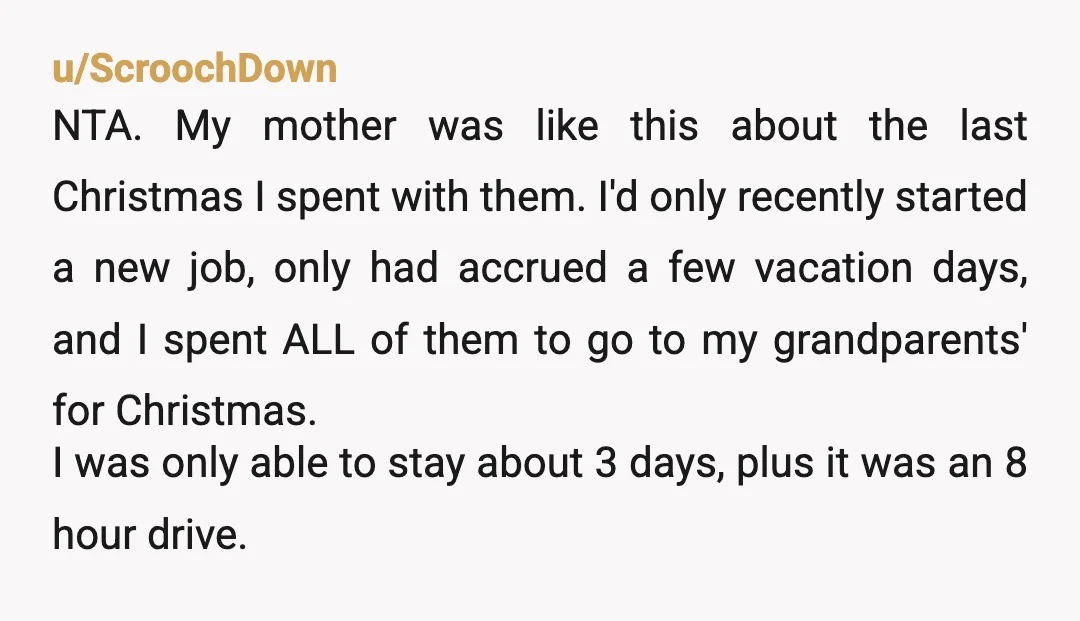 u/MentionWhole3037
NTA - do you have any friends or not manipulative family members you can stay with?