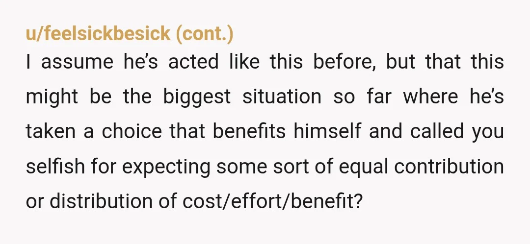 u/sleep0077 YWBTA if you refused to go solely because you can't fly together. It's understandable to be disappointed, but asking him to give up a $1,000 discount or subsidize your...