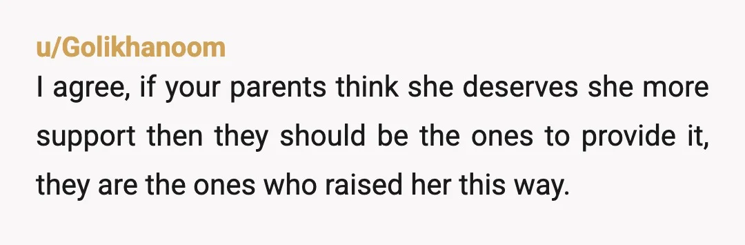 u/Klutzy-Prune6734
NTA. Sis has 3 other concerned about her well-being; they can take her in since they are actively enabling her.