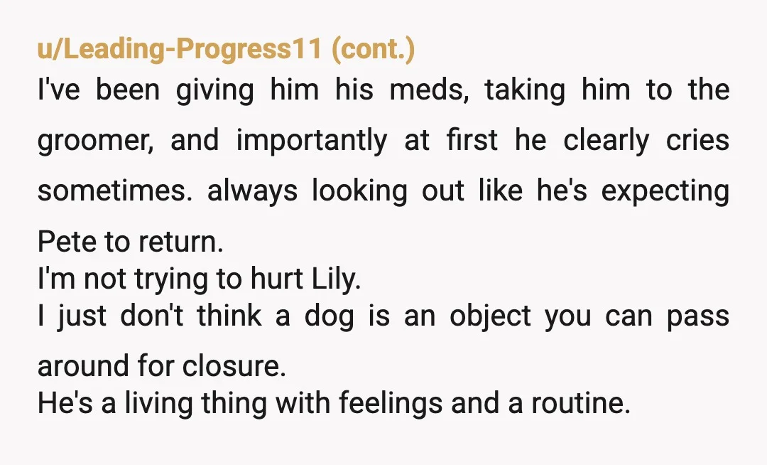 u/Fit-Fridge69420 NAH That dog would not have a good quality of life. At this point, it’s more symbolic than anything. Keep your head up high, advocate for his needs and...