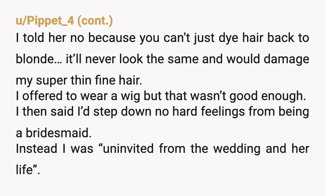 her fiance has some conservative members of his family that wouldn't approve of my hair, Show them photos of Jesus. Or Ben Franklin. Wait... you are a GUEST? Not a...