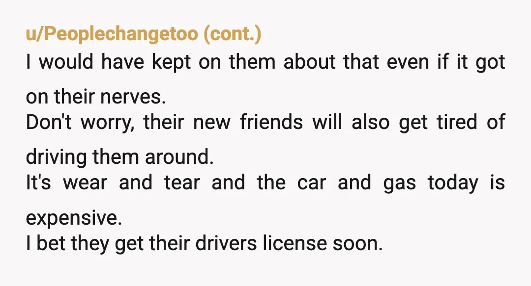 u/beejaye11 NTA- you are correct in feeling like they were using you, and once you stopped being their chauffeur, they dropped you. At least now you know what they were...
