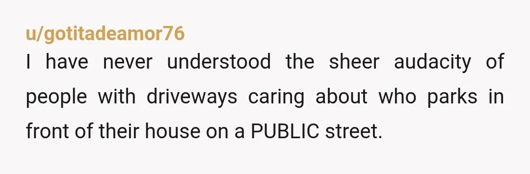 u/gotitadeamor76
I have never understood the sheer audacity of people with driveways caring about who parks in front of their house on a PUBLIC street.