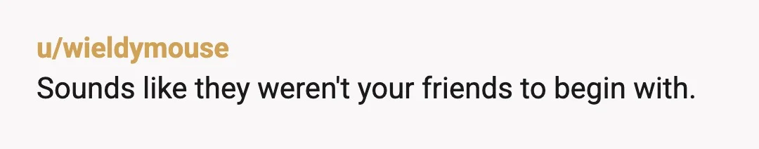 u/Chilling_Storm
They aren't your friends they are leeches. They only like you for your generosity.
