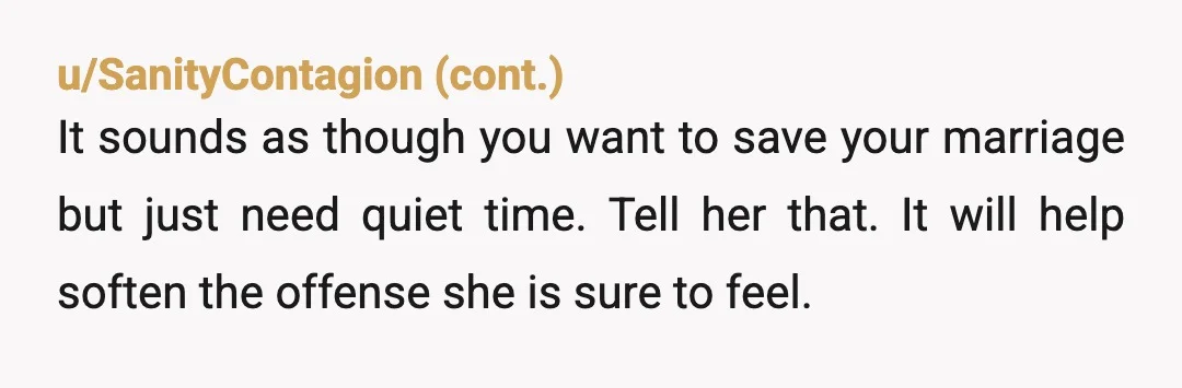 u/omenoracle Start listening to loud music. Go deaf. Grind it out for another 20. Die. Seems ok to me. I would take her to a doctor and or a therapist...
