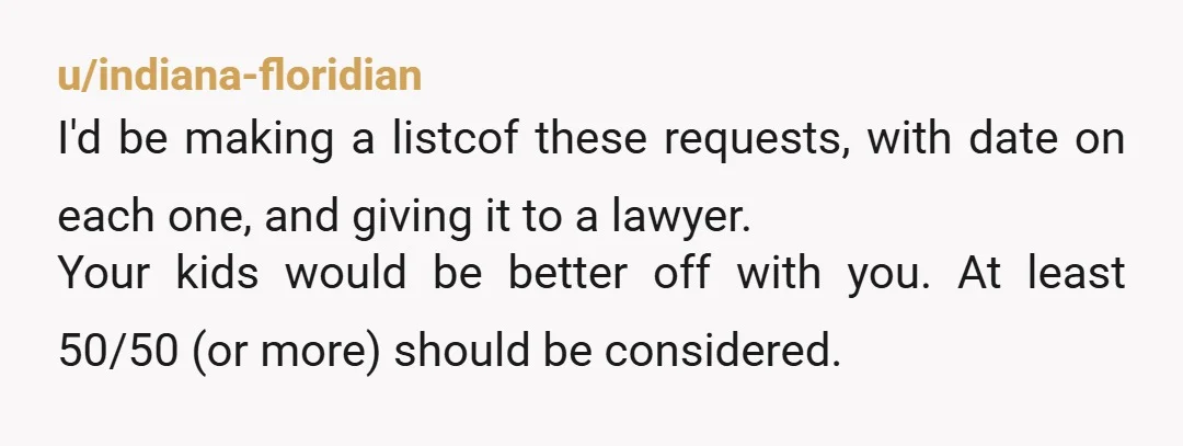 u/Far_Call2993
You need to focus on getting custody, I wouldn't let my kids live in those conditions.
