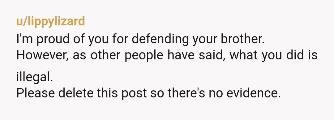 u/Petal_Calligrapher23
Your brother neededd you in his corner to protect him and you did.
His bully will prob back off a bit now too.