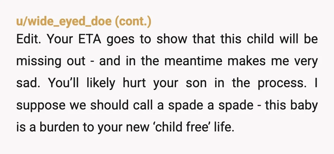 u/cora_the_fox YTA. Geez, they said “every now and then” and you come back with “I won’t raise your kid or spend any alone time with them”. Talk about making a...