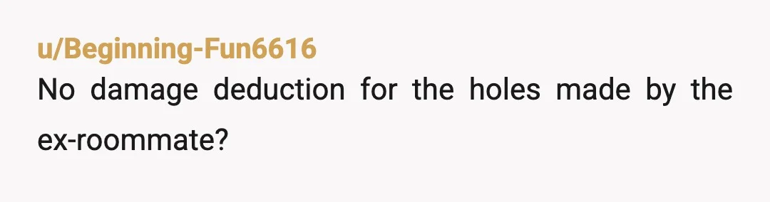 u/Beginning-Fun6616
No damage deduction for the holes made by the ex-roommate?