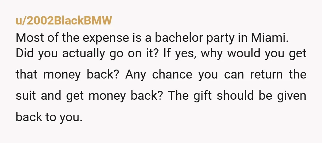 u/ArachnidAutomatic596 I was in a really similar situation, the reality was they both knew things weren’t right. I never thought to request money from my friend since the bachelorette was...