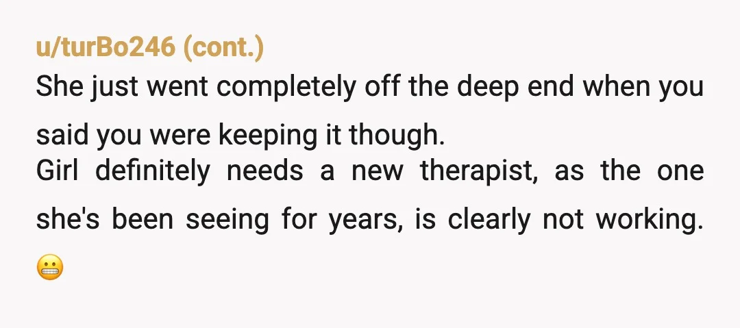 u/Proud-Leave3602
Oh, she needs HELP.
You handled this really well. Good job, OP.