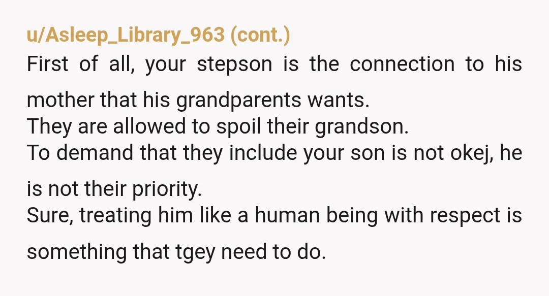 u/Crafty_Special_7052 ESH ex in-laws should not be badmouthing you and it’s rude to ignore your son, they could be nice and at least acknowledge him but they are not required...