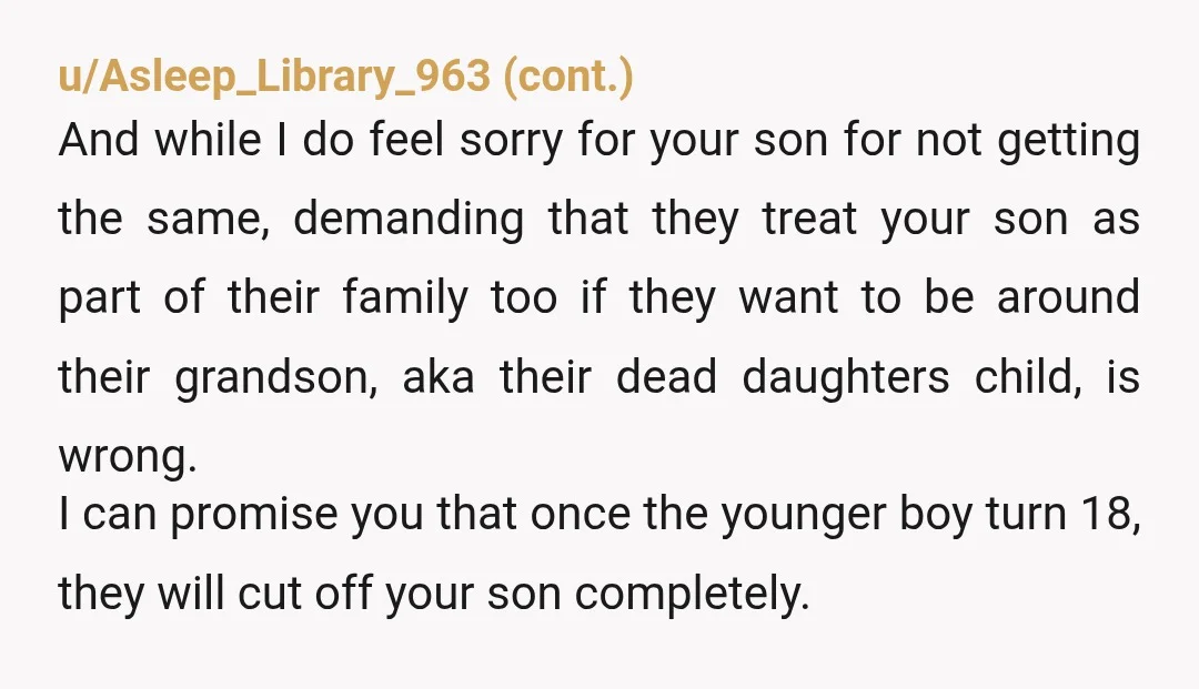 u/annorafoyle ESH, they should be polite to your son and treat him with respect. But it's a bit much expecting them to buy him stuff. He's not actually related to...