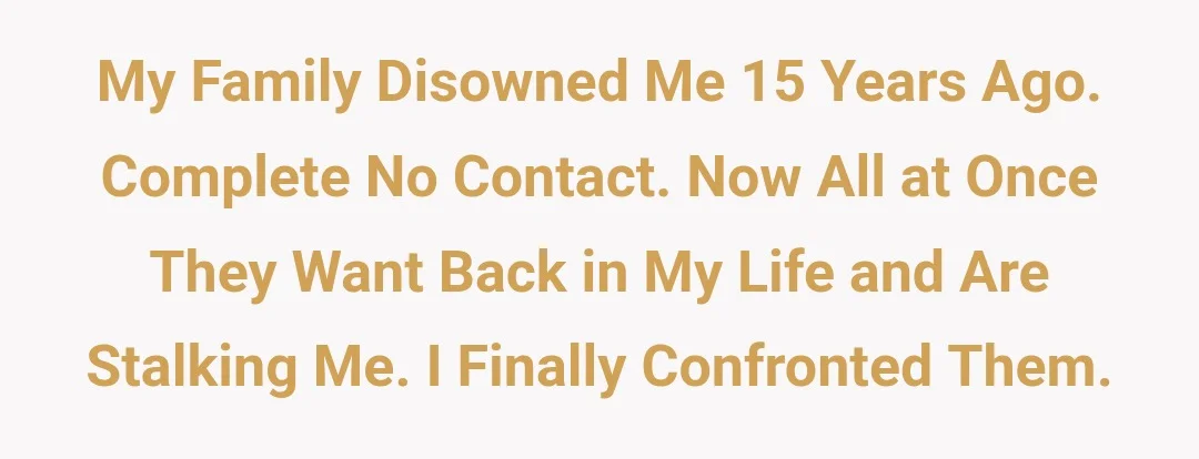 My family disowned me 15 years ago.  Complete no contact.  Now all at once they want back in my life and are stalking me.  I finally confronted them.