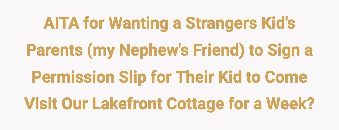 AITA for wanting a strangers kid's parents (my nephew's friend) to sign a permission slip for their kid to come visit our lakefront cottage for a week?