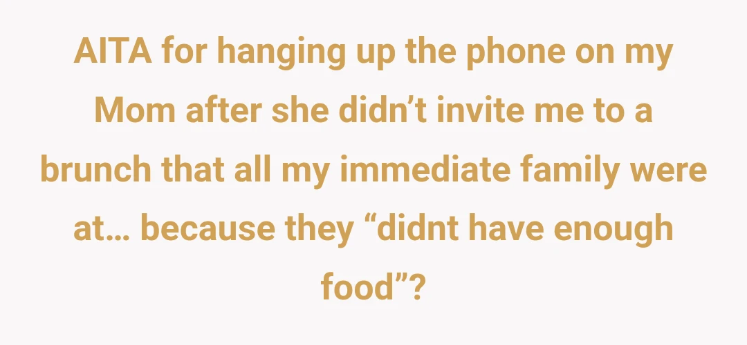 AITA for hanging up the phone on my Mom after she didn’t invite me to a brunch that all my immediate family were at… because they “didnt have enough food”?