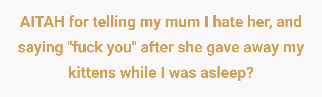 AITAH for telling my mum I hate her, and saying "fuck you" after she gave away my kittens while I was asleep?