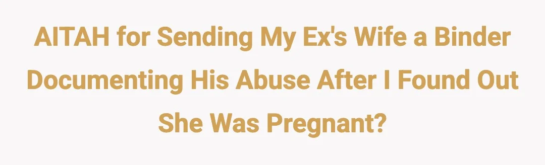 AITAH for sending my exes wife a binder documenting his abuse after I found out she was pregnant?