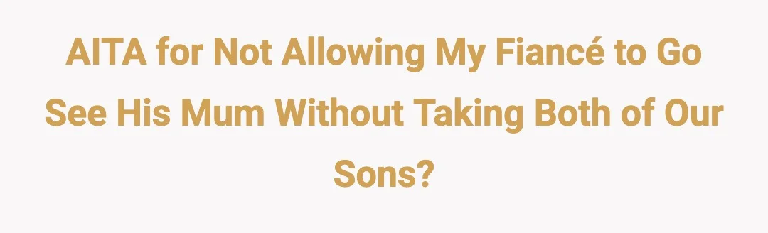 AITA for not allowing my fiancé to go see him mum without taking both of our sons.?