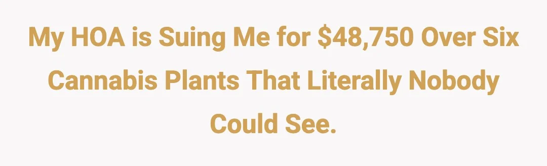 My HOA is suing me for $48,750 over six cannabis plants that literally nobody could see.