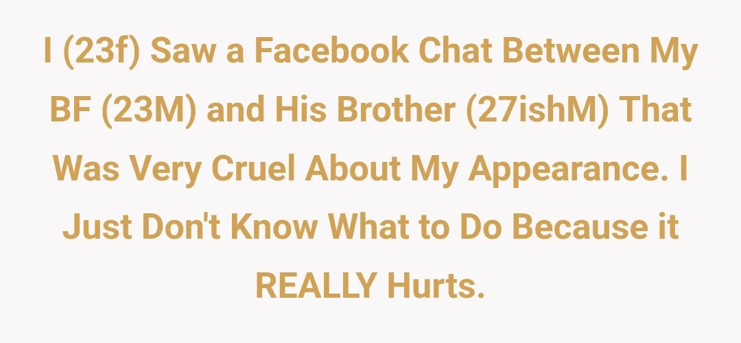 I (23f) saw a facebook chat between my BF (23M) and his brother (27ishM) that was very cruel about my appearance. I just don't know what to do because it REALLY hurts.