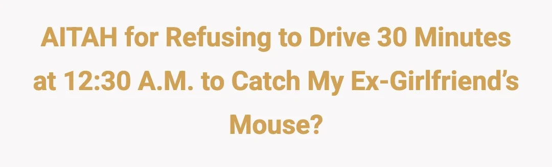 AITAH for refusing to drive 30 minutes at 12:30 a.m. to catch my ex-girlfriend’s mouse?